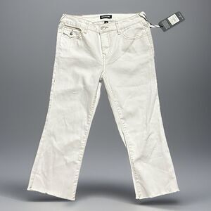 NWT True Religion World Tour Flare Mid Rise Capri Jeans White‎ Women’s Size 28